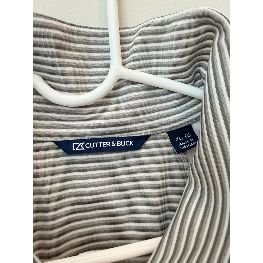 Cutter & Buck Mens XL Quarter Zip Pullover White Grey Striped Golf Active Top